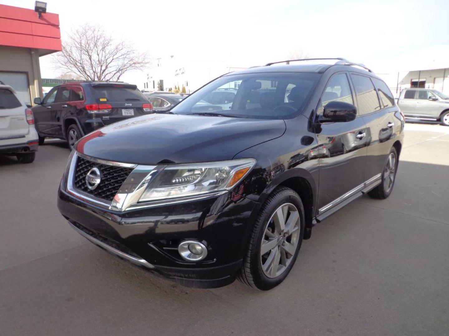 2014 BLACK NISSAN PATHFINDER PLATINUM (5N1AR2MM1EC) with an 3.5L engine, Continuously Variable transmission, located at 6610 L St., Omaha, NE, 68117, (402) 731-7800, 41.212872, -96.014702 - 1-OWNER, CLEAN CARFAX, LOW MILEAGE LOADED WITH THE PLATINUM PREMIUM PACKAGE AND NEWER TIRES! *****We have found that most customers do the majority of their shopping online before visiting a dealership. For this reason we feel it necessary to have a competitive price on our used vehicles ri - Photo#0